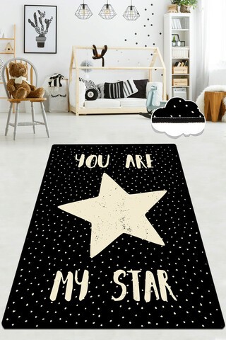 Covor, My Star DJT , 80x120 cm, Catifea, Alb/Negru