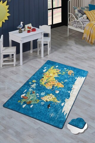 Covor, World Map , 140x190 cm, Catifea, Multicolor