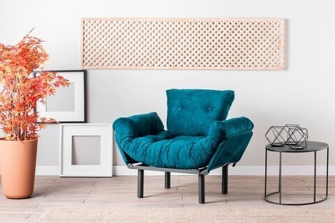 Fotoliu extensibil Nitta Single, Futon,135x70 cm,metal, verde petrol