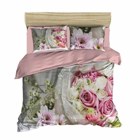 Lenjerie de pat dubla Rose 113, Pearl Home, 3 piese, 200x220 cm, amestec bumbac, multicolor