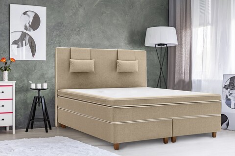 Pat matrimonial, Luxury Stockholm, 160x200 cm, saltea tip Pocket, topper latex, Crem