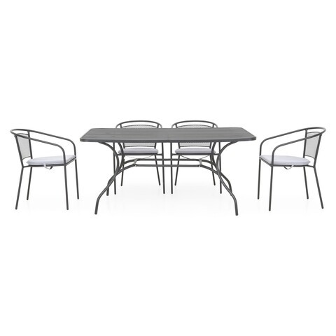 Set mobilier gradina/terasa, 4 scaune cu spatar mediu + masa, Berlin, otel, negru/gri