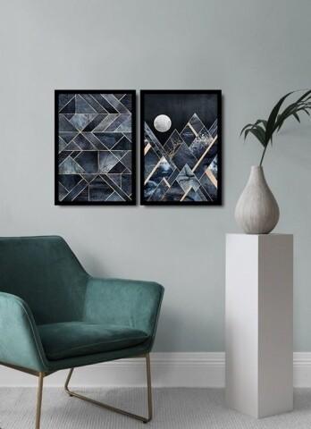 Set 2 tablouri decorative, Alpha Wall, Abstract Moon, 36x51 cm