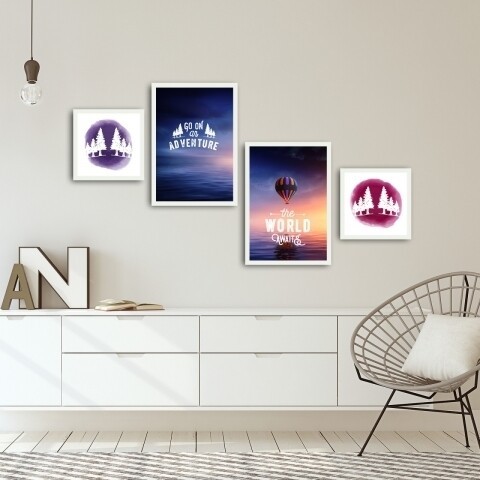 Set 4 tablouri decorative, Alpha Wall, World Adventure, 30x30/35x50 cm