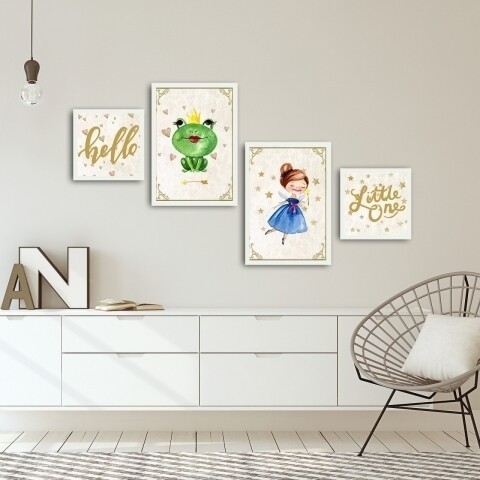 Set 4 tablouri decorative, Alpha Wall, Hello Little One, MDF/PVC, multicolor