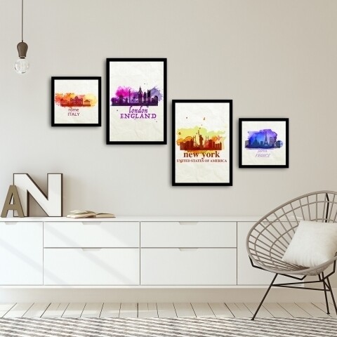 Set 4 tablouri decorative, Alpha Wall, Big Cities, 30x30/35x50 cm