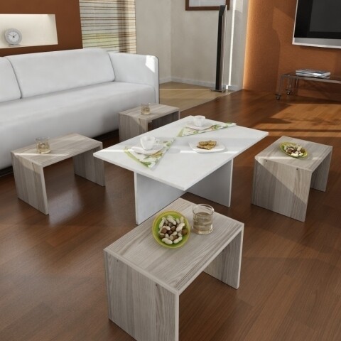 Set 5 masute pentru living, Wooden Art, Chest White Cordoba