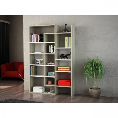 Biblioteca Wooden Art, Belinda White Cordoba, 94x139.5x22 cm