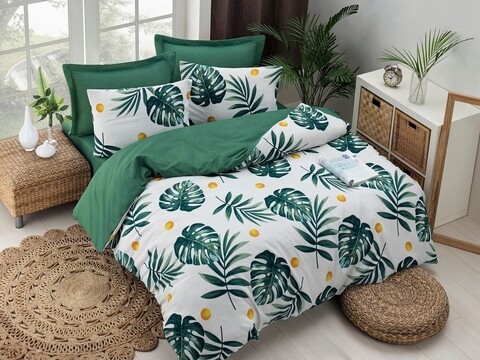 Lenjerie de pat pentru o persoana, EnLora Home, Monstera - Green I, 2 piese, amestec bumbac, multicolor