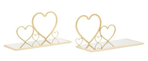 Set 2 etajere pentru pat Hearts, Mauro Ferretti, 41.5x18x21 cm , fier/oglinda, auriu