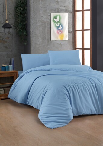 Lenjerie de pat dubla King (EU) Light Blue, Patik, 3 piese, 260x220 cm, bumbac ranforce, albastru