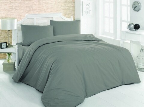 Lenjerie de pat dubla King (FR) Dark Grey, Patik, 3 piese, 260x220 cm, bumbac ranforce, gri