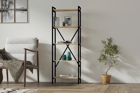 Corp biblioteca, Asse Home, Kinder, 72x170x25 cm, Stejar / Negru