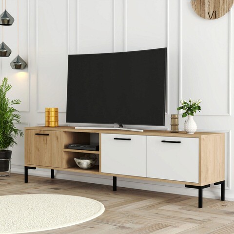 Comoda TV, Mezza, Aurora 1594, 180x52x34 cm, Stejar / Alb