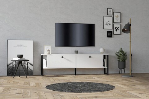 Comoda TV, Puqa Design, Ahu, 160x50.4x24.5 cm, PAL, Alb