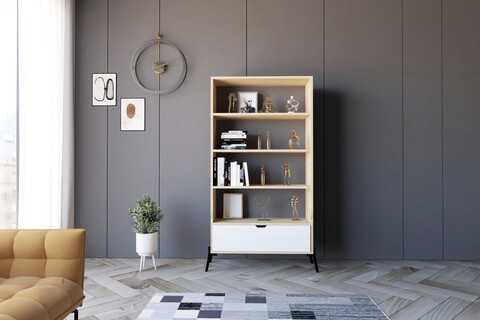 Corp biblioteca, Puqa Design, Numana, 83.6x160x30 cm, PAL, Stejar Safir / Alb