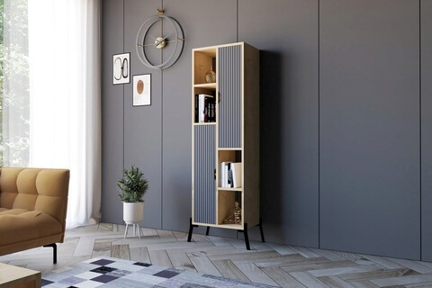 Corp biblioteca, Puqa Design, Sorrento, 48.2x160x30 cm, PAL, Stejar safir / Antracit