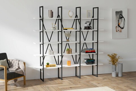 Corp biblioteca, Puqa Design, Beylerbeyi, 160x160x26 cm, PAL, Alb/Negru