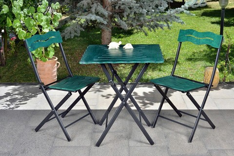 Set mobilier de gradina 3 piese, Valovi, Bistro Set 6, MDF , Verde/Negru