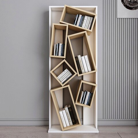 Corp biblioteca, Zena Home, Carmen, 63x153.6x24 cm, PAL, Stejar alb