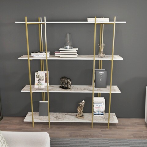 Corp biblioteca, Zena Home, Moss, 160x180x29.6 cm, PAL, Alb/Auriu