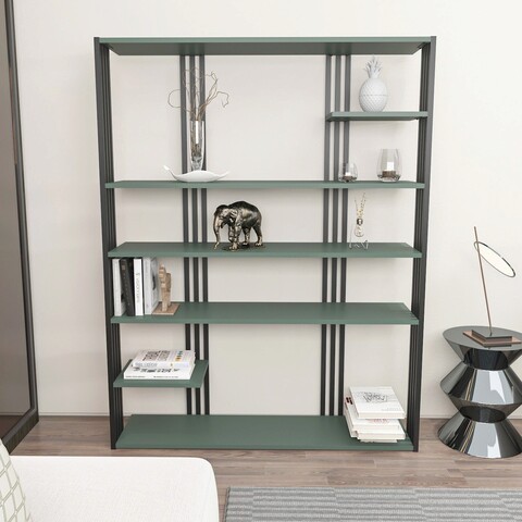 Corp biblioteca, Zena Home, Jenny, 120x160x29.6 cm, PAL, Verde/Negru