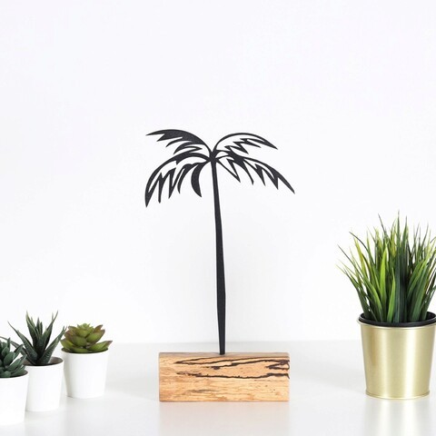 Decoratiune, Palm, 17x35x3.5 cm, Metal, Negru