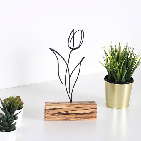 Decoratiune, Tulip, 17x30x3.5 cm, Metal, Negru