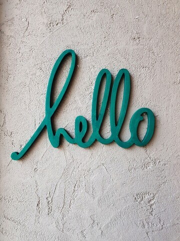 Decoratiune de perete, Hello, 40x2x38 cm, Placaj, Verde