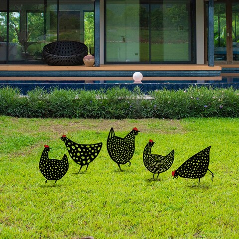 Set decoratiuni pentru gradina, Chickens, Metal, Negru