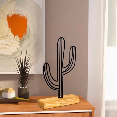 Decoratiune, Cactus, 22x41x4 cm, Metal, Negru