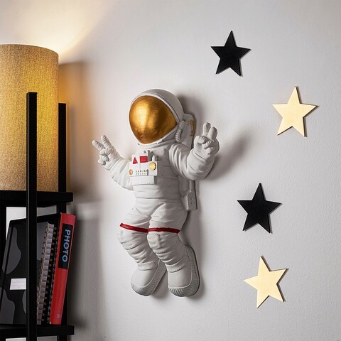 Decoratiune, Peace Sign Astronaut, 35x47x10 cm, Poliester, Alb/Auriu