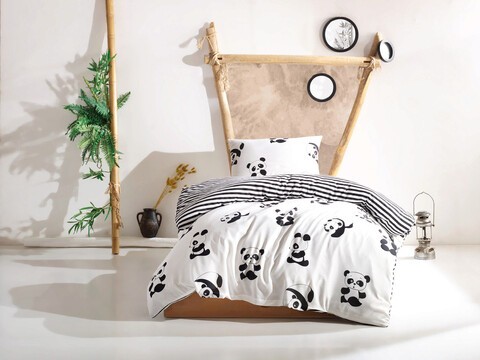 Lenjerie de pat pentru o persoana, Panda, EnLora Home, 65% bumbac/35% poliester