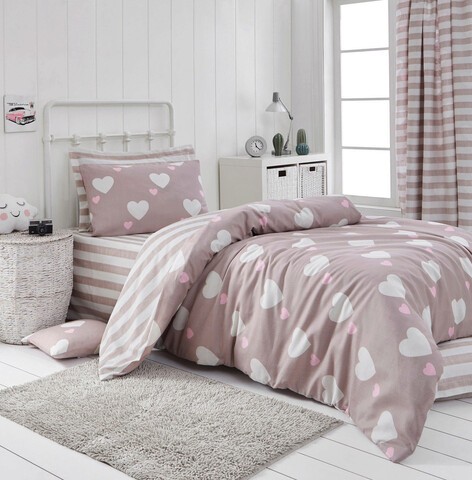 Lenjerie de pat pentru o persoana, Herz - Dusty Rose, Eponj Home, 65% bumbac/35% poliester