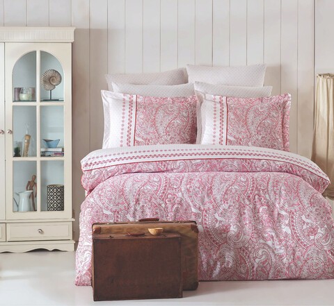 Lenjerie de pat pentru o persoana (EU) (IT), Paisley - Pink, Pearl Home, Bumbac Ranforce