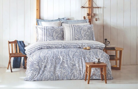 Lenjerie de pat pentru o persoana Single XL (DE), Paisley - Blue, Pearl Home, Bumbac Ranforce