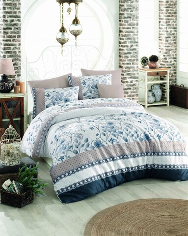 Lenjerie de pat pentru o persoana Single XL (DE), Sudenaz - Blue, Pearl Home, Bumbac Ranforce