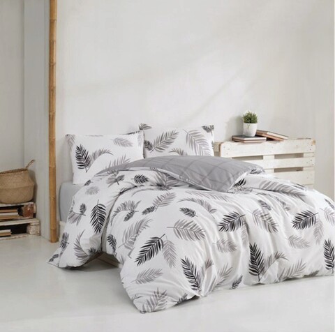 Lenjerie de pat dubla (EU) (IT), Plume - Grey, Pearl Home, Bumbac Ranforce