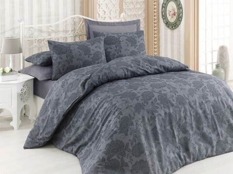 Lenjerie de pat pentru o persoana Single XXL (DE), 2 piese, Jamie - Anthracite, Eponj Home, 65% bumbac/35% poliester