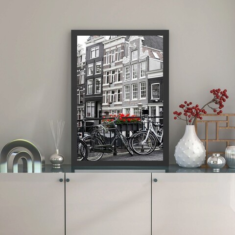 Tablou decorativ, Bicycle (35 x 45), MDF , Polistiren, Negru/Rosu