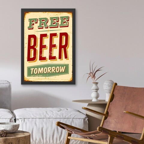 Tablou decorativ, Free Beer (40 x 55), MDF , Polistiren, Verde / Roșu / Crem