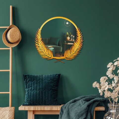 Oglinda decorativa, Palm Mirror L, Metal, Dimensiune: 59 x 57 cm, Auriu