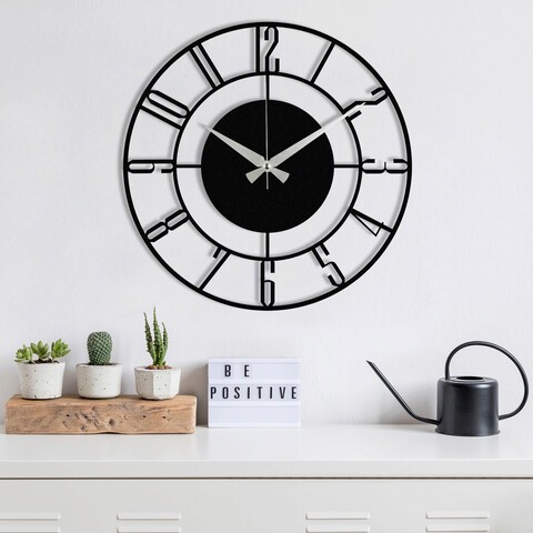 Ceas de perete, Enzoclock - S017, metal, 48 x 48 cm, negru