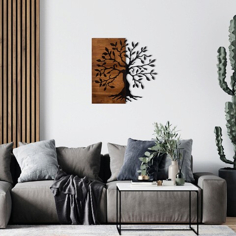 Decoratiune de perete, Soğut, lemn/metal, 72 x 58 cm, negru/maro