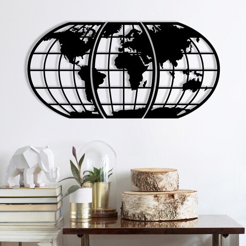 Decoratiune de perete, World Map Large Metal Wall Decor, metal, 120 x 60 cm, negru