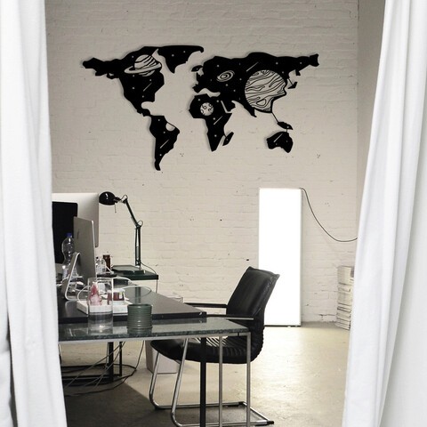 Decoratiune de perete, World Map 5, Metal, Dimensiune: 135 x 72 cm, Negru