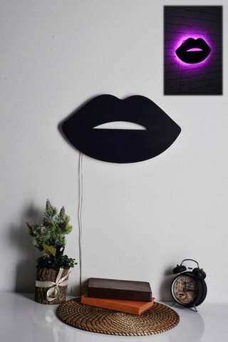 Decoratiune luminoasa LED, Lips 2, MDF, 60 LED-uri, Roz