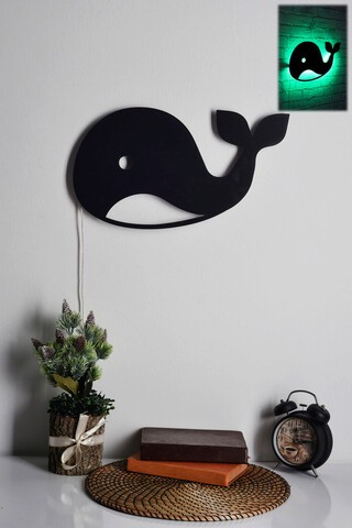 Decoratiune luminoasa LED, Baby Whale, MDF, 60 LED-uri, Verde