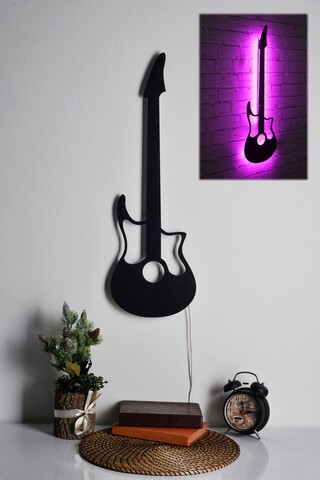 Decoratiune luminoasa LED, Guitar, MDF, 60 LED-uri, Roz