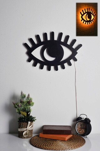 Decoratiune luminoasa LED, Evil Eye, MDF, 60 LED-uri, Galben